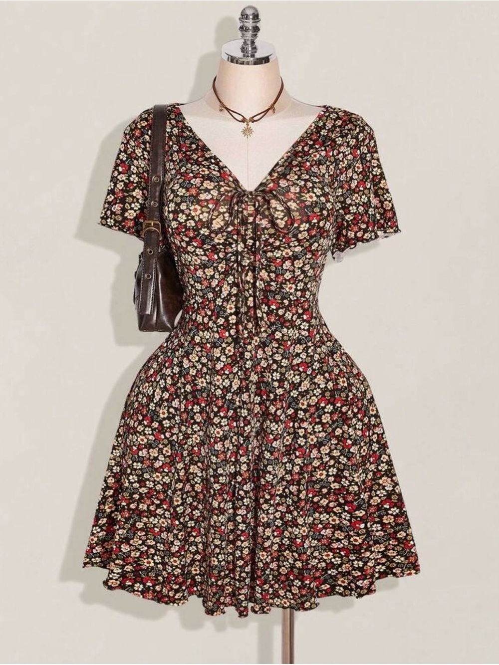 Floral Tie-Front Fit-and-Flare Dress NWOT
